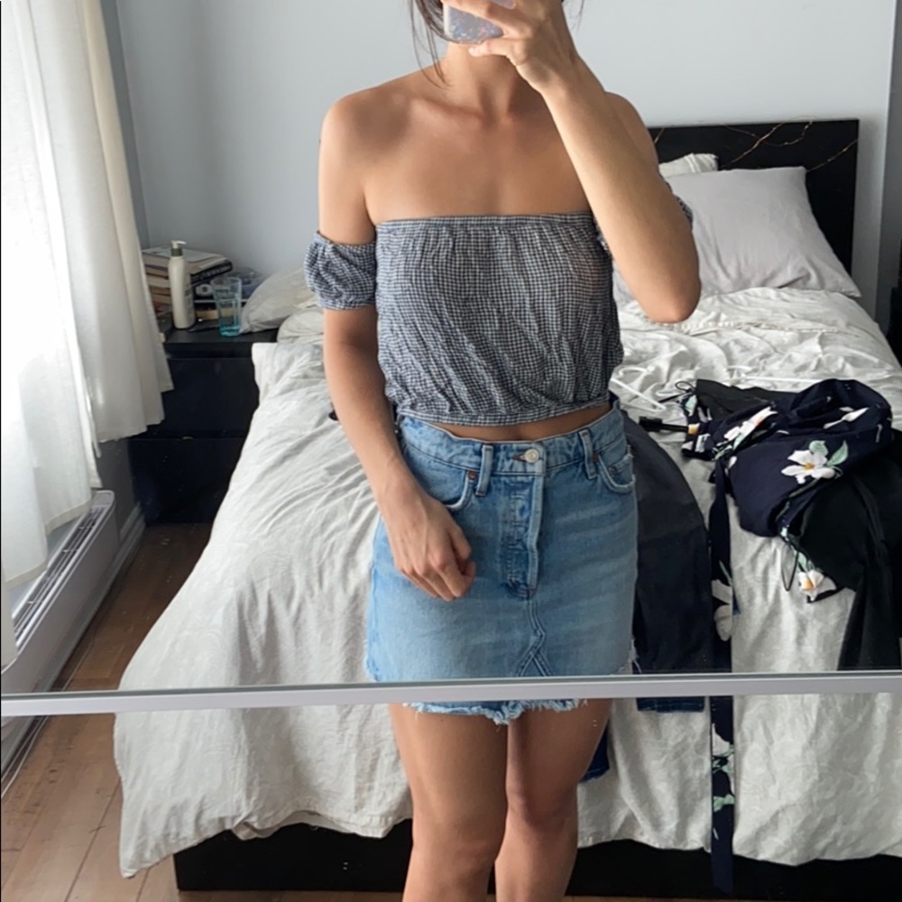 Cropped gingham off the shoulder top AE